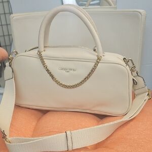 Karl Lagerfeld Cream Shoulder Bag with Gold Chain